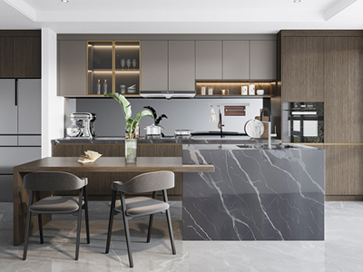 Open-Concept Kitchen Cabinet with Island
